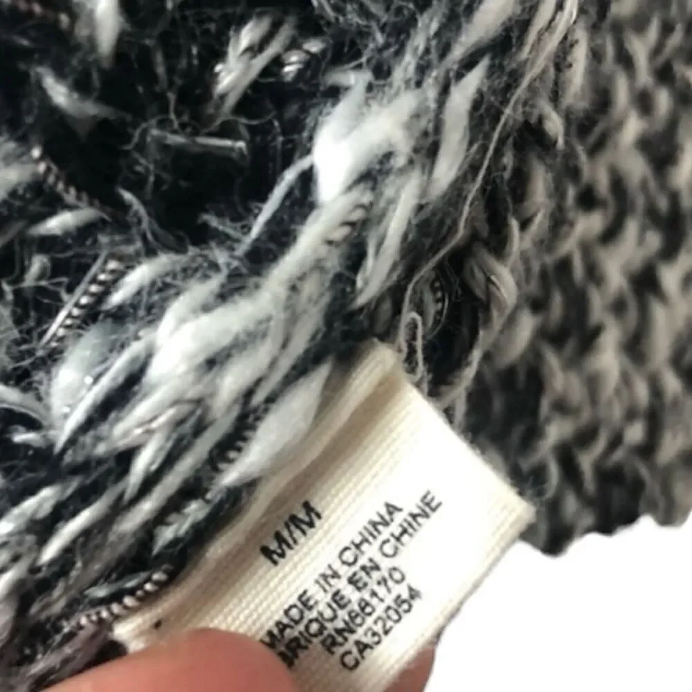 Moth Chunky Knit Cardigan Size Medium Black & White with Silver Metallic Thread